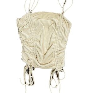 Stella Laguna Beach Yellow Ribbed Ruched Drawstring Tank Top Size Small